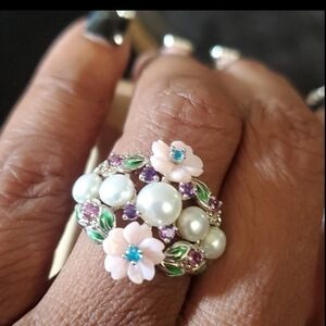 Jardin Mother Of Pearl Pearl Amethyst Apatite Ring